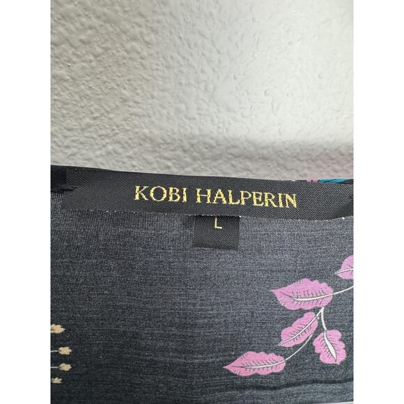 Kobi Halperin Blouse Womens Large Black Floral Bell Sleeve Cotton Silk Boho - Picture 5 of 13
